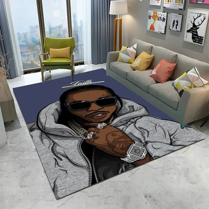 Legend Star Hip Hop Rapper Art Carpet Rug for Home Living Room Bedroom Sofa Doormat Decor,kids play Area Rug Non-slip Floor Mat
