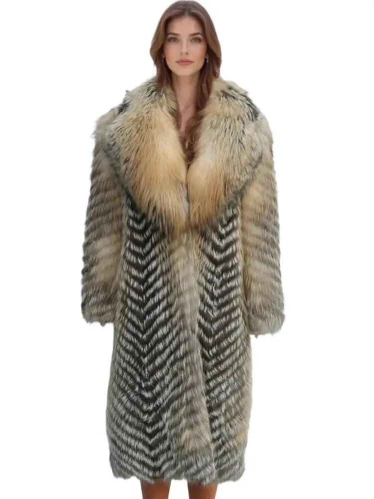 2025 Women's Real Fox Fur Winter Coat X-Long Natural Fluffy Luxe Jacket Streetwear Fashion
