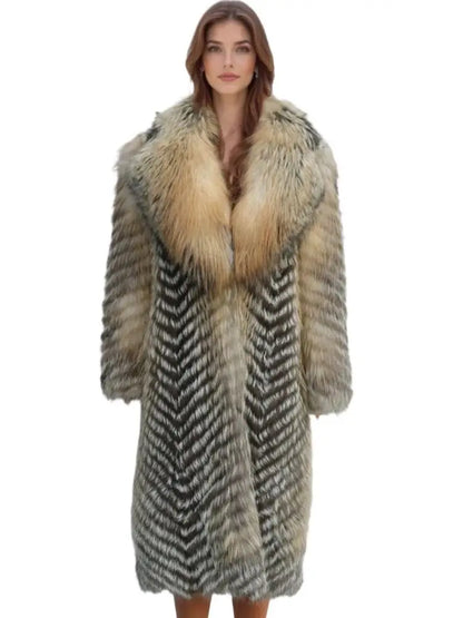 2025 Women's Real Fox Fur Winter Coat X-Long Natural Fluffy Luxe Jacket Streetwear Fashion