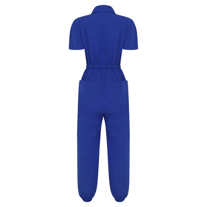 Womens Scrubs Jumpsuit Soft Stretch Medical Scrub Set with Pockets Front Zipper Elastic Waist Jogger Pants Nurse Doctor Workwear