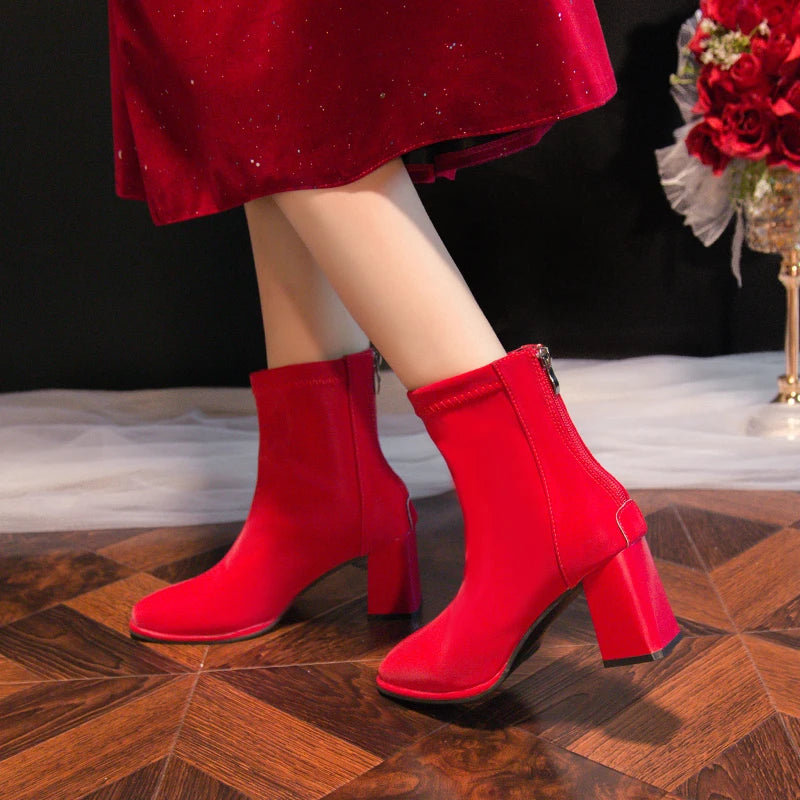 Big Red Boots Woman Shoes Wedding Bride Elegant Boot and Ankle Boots for Women Chunky Fashion Luxury Fashion High Heels on Offer