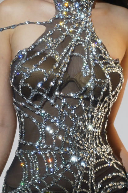 Sexy Full Diamond Long Sleeved Jumpsuit Ballroom Pole Dancer Performance Outfit Fashionable Club Suit Women's Photography