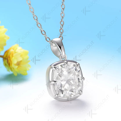 Kuololit 2.5CT Moissanite Cushion Cut Necklace for Women Solid 585 14K 10K White Gold Necklace for Christmas Gifts Engagement