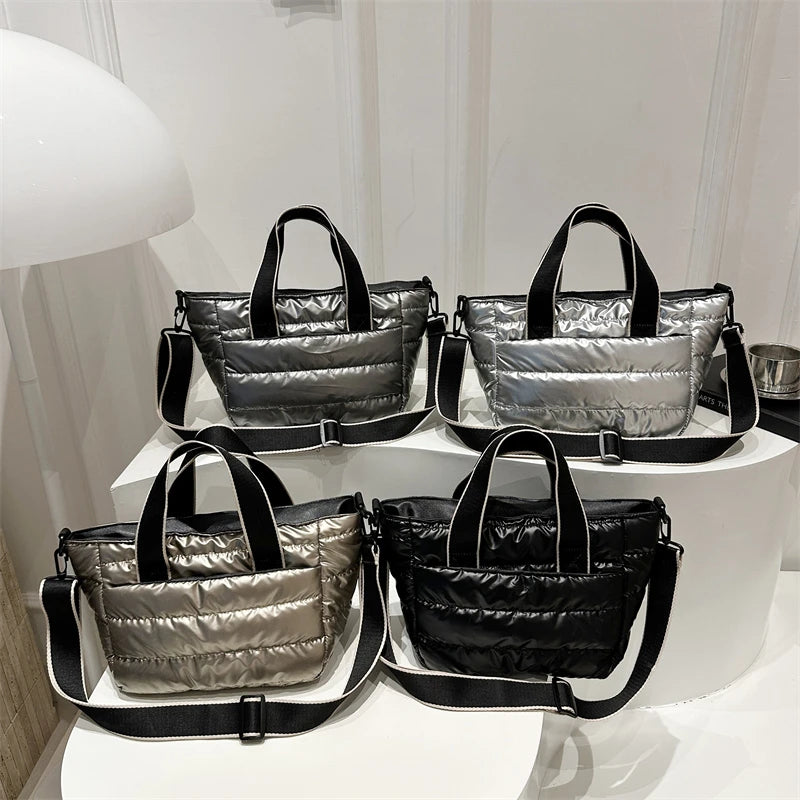 2025 Winter Luxury Quilted Tote Bag Women Fashion Down Puffer Shoulder Bag Large Capacity Crossbody Messenger Purse Nylon Gift