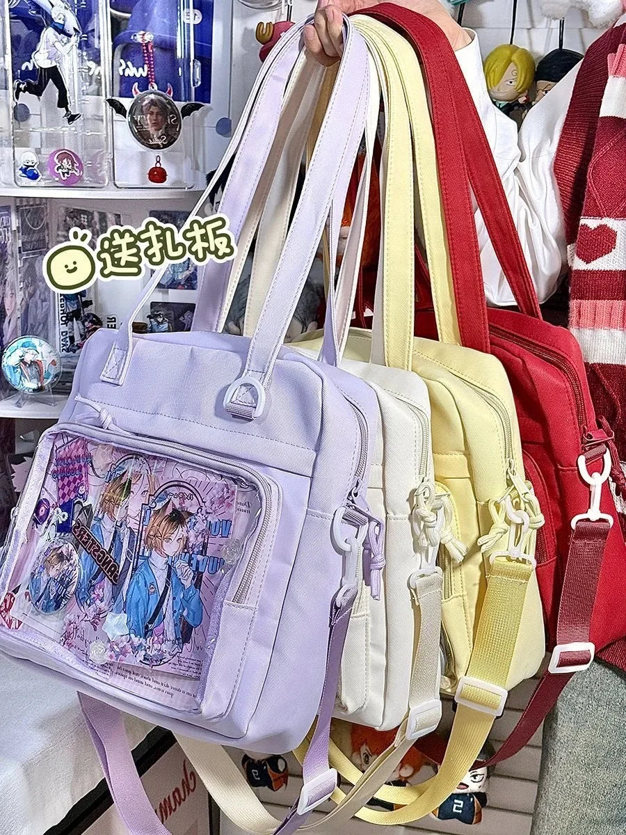 New Kawaii Ulzzang Itabag Girls Simple High Quality Nylon Shoulder Bag With Display Plate Crossbody Bags College Student Ita Bag