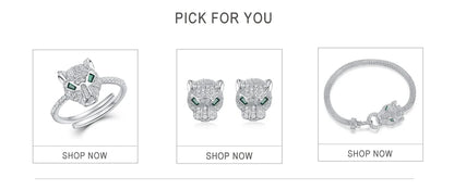 ALLNOEL 100% 925 Silver Stud Earrings For Women Leopard Head Green CZ Eye Panther Animal Jewelry Hip Hop Punk Gift Wholesale