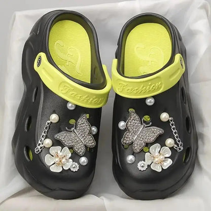 Luxury DIY Pearl Chain Non Slip Clogs Women Summer 2026 Comfort Platform Slip On Sandals EVA Thick Bottom Outdoor Slippers Shoes