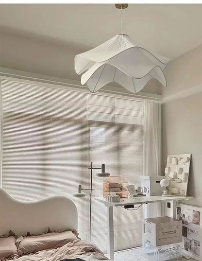 Nordic Minimalist Wabi Sabi Creamy Wind Fabric Chandelier Living Dining Room Bedroom Pendant Lights Home Hanging Lamp Fixture