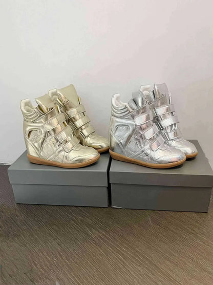 Women's Ankle Boots 2026 New Genuine Leather 8CM Hidden Heel Women Platform Sneakers Fashionable Splice Color Design Women Shoes