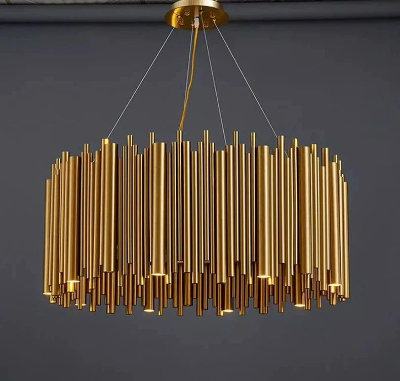 Living room chandelier Villa duplex modern simple stainless steel creative chandelier interior lighting LED lights gold
