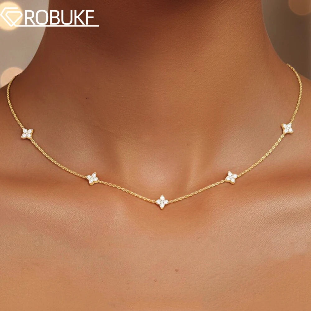 2mm Four-Leaf Clover Moissanite Necklaces for Women Lab Grown Diamond Certified 925 Sterling Silver Jewelry Party Birthday Gifts