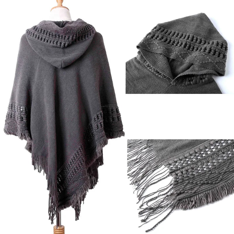 1 Piece of Women's Tassel Cape Tassel Cape Diagonal Striped Coat Bohemian Shawl Scarf