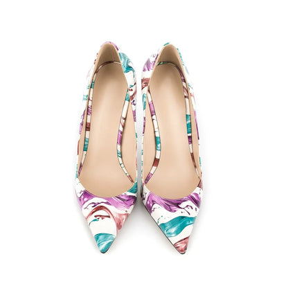 Multicolor Abstract Graffiti Print Pointed Toe Stiletto Pumps, Women Thin Heel Evening Shoes for Wedding, Formal Party and Night