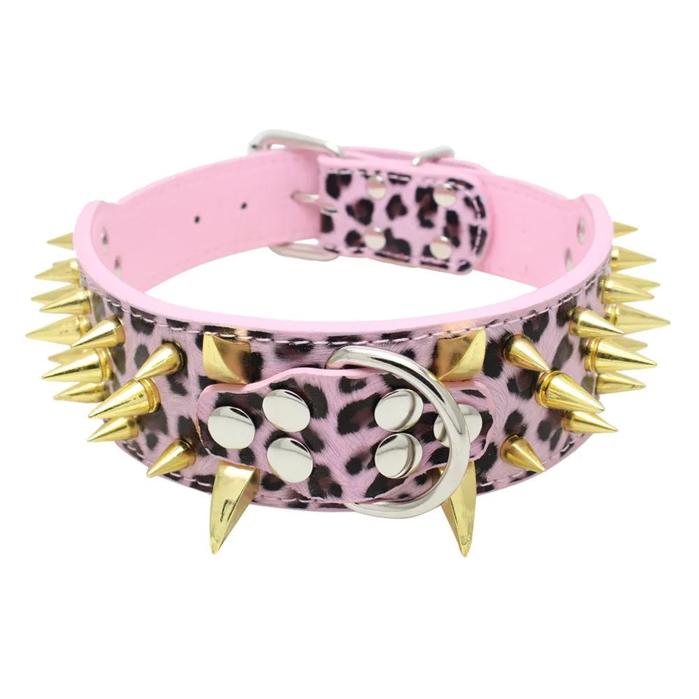 Cool Spikes Studded Dog Collar 2" Wide PU Leather Large Dogs Collars Pitbull German Shepherd Big Dogs Collars Pet Supplies XS-L