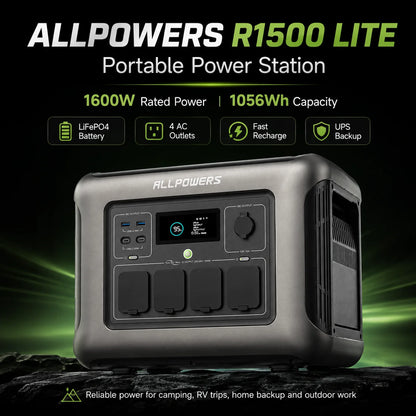 Portable Power Station 1600W 1056Wh LiFePO4 Battery Solar Generator Outdoor Camping Power Supply UPS Backup Energy Storage