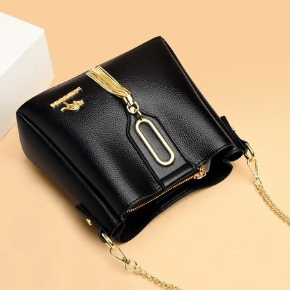 Luxury Hand bags For Women High Quality Pu Leather Three layers Ladies Shoulder Crossbody Bag Bucket Tassel Commuting Sac A Main