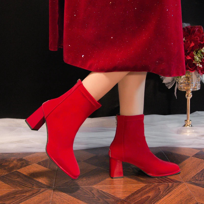 Big Red Boots Woman Shoes Wedding Bride Elegant Boot and Ankle Boots for Women Chunky Fashion Luxury Fashion High Heels on Offer
