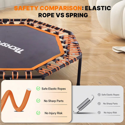 50" Fitness Trampoline Quiet Adult Mini with T-Bar Handle Silent Elastic Ropes