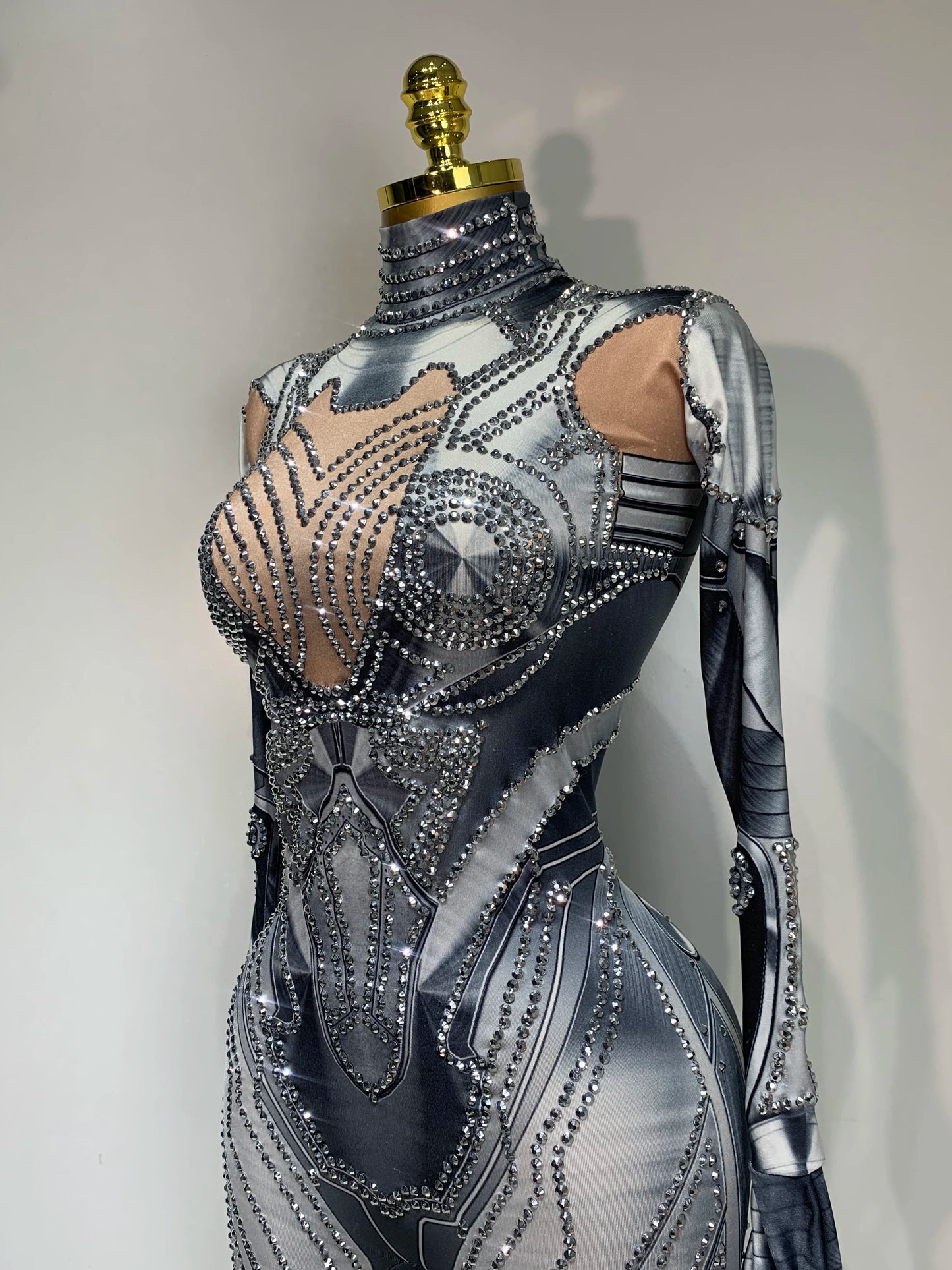 2025 Sexy Stretchy Performance Dance Nightclub Rompers Singer Stage Wear Sparkly Rhinestones Jumpsuit Gloves for Women Costume