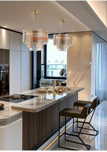 Round Murano Glass Ceiling Chandelier For Dining Living Room Bedroom Foyer Amber Glass Crystal Tube Hanging Chandelier Lights