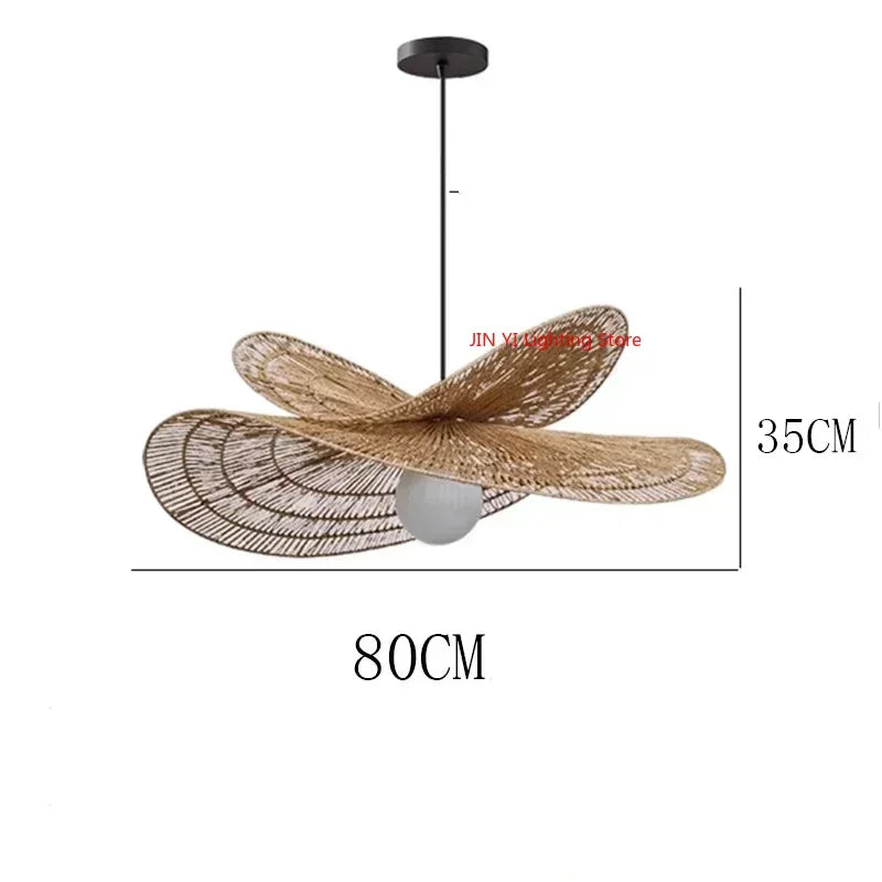 Wabi-Sabi Style Pendant Lights For Bedroom Living Room  Rattan Hand-Woven Lamp Restaurant Home Decor Chandeliers G80 Bulb