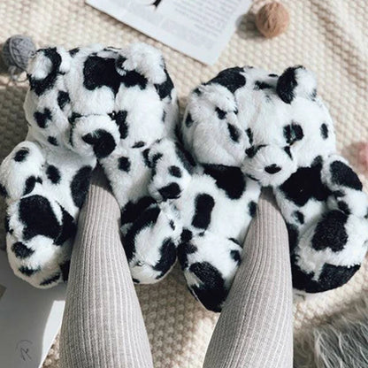 Cute Teddy Bear Plush Winter Slippers, Wrapped Heel Funny Indoor Floor Shoes, Women Gift, Warm Soft Cartoon Fluffy Animal Slippe
