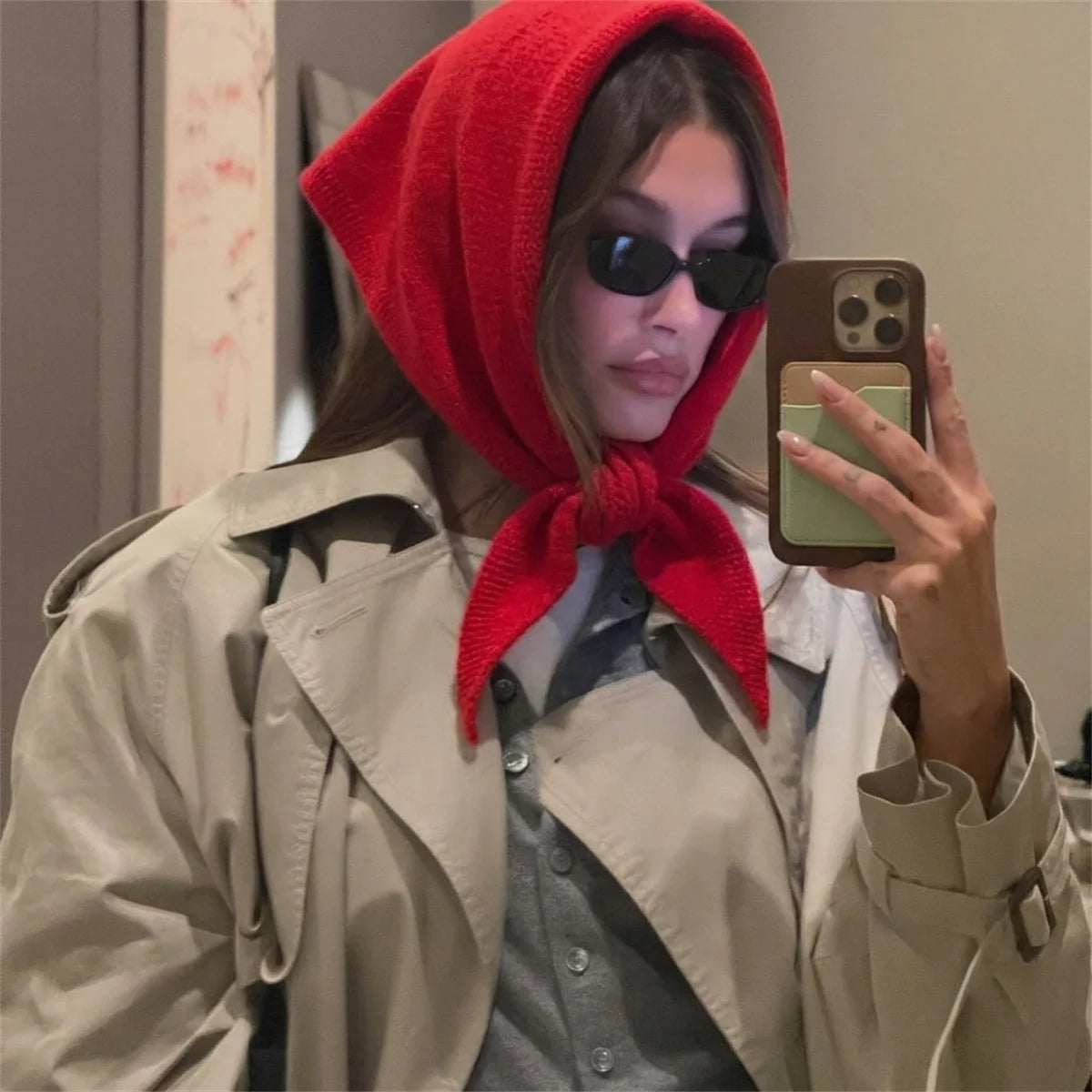 Versatile Knitted Triangle Shawl Solid Winter Scarf Headscarf Women Warm Neck Wrap Casual Layering Scarves for Daily Street Wear