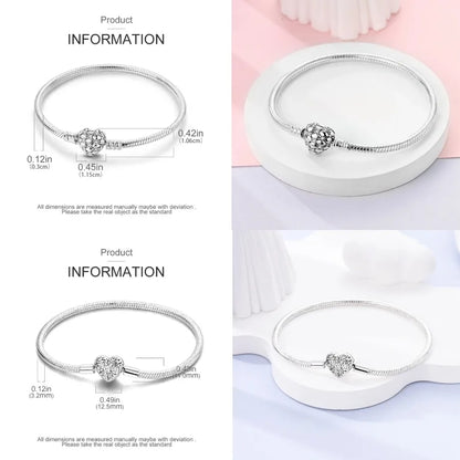 Silver 925 Bracelet Original Bracelets Colorful Zircon Heart Flower Cat Snake Chain For DIY Charms 17-20CM Luxury Jewelry Gifts