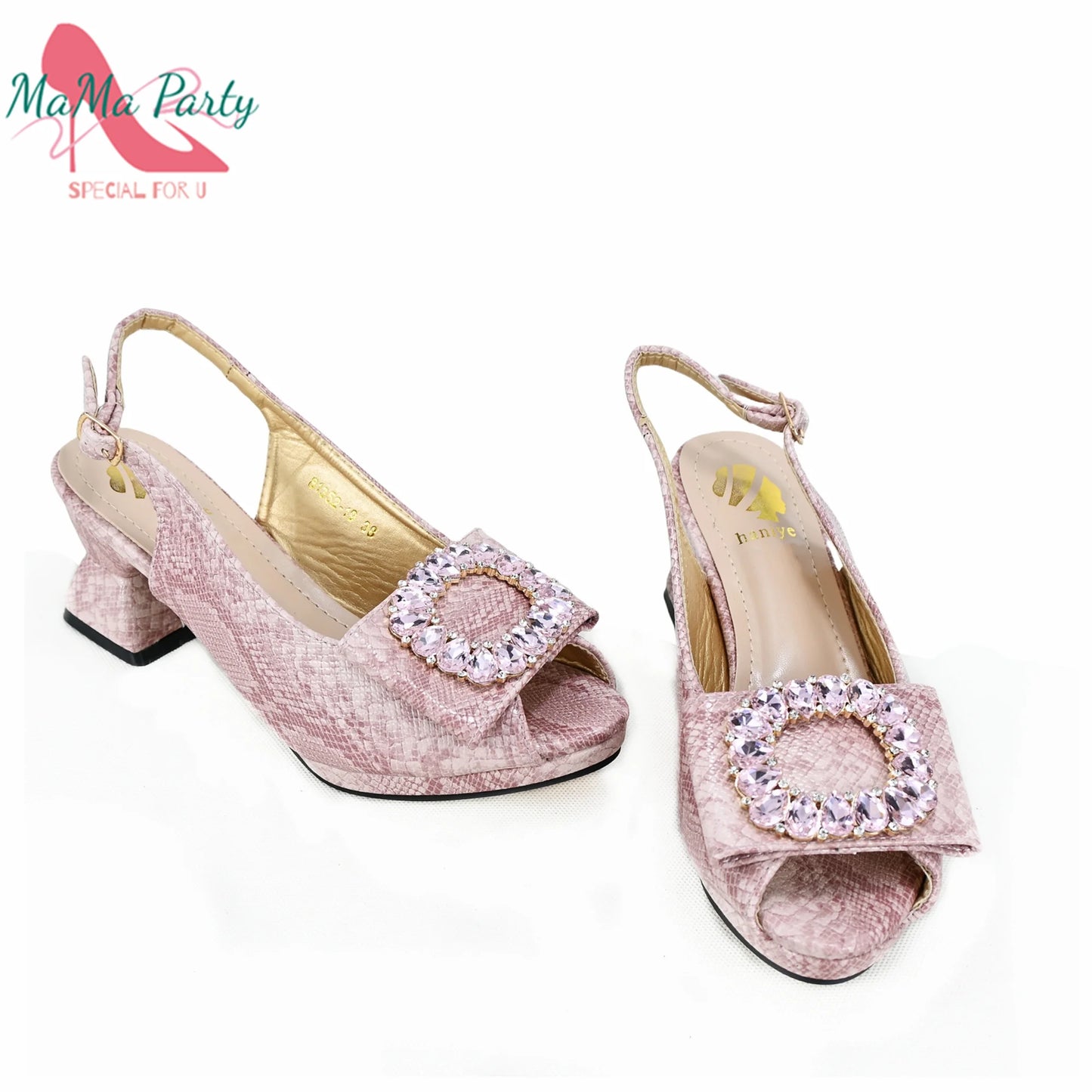 2025 Autumn New Design Specials Italian Women Shoes and Bag Set Pink Color Comfortable Mid Heels With Rhinestone