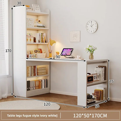 Multi-functional Computer desk Cream wind bookshelf integrated bedroom study table white corner desk