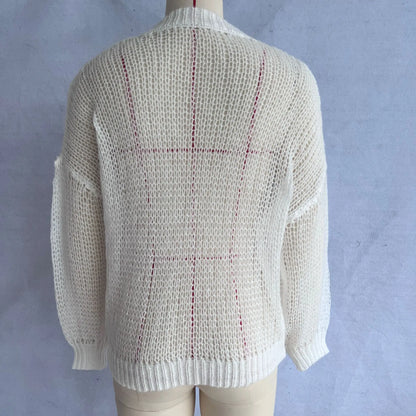 Women Knitting Cardigan 2026 New Women Mohair Knit Cardigan Hollow Out Sheer Long Sleeve Casual Knitted Outerwear Sweater