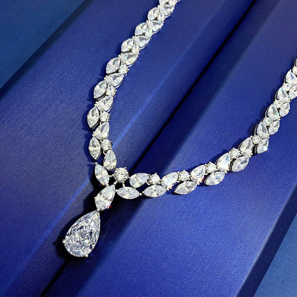 PuBang Fine Jewelry Solid 925 Sterling Silver Pear Created Moissanite Luxury Pendant Necklacefor Women Party Gifts Wholesale