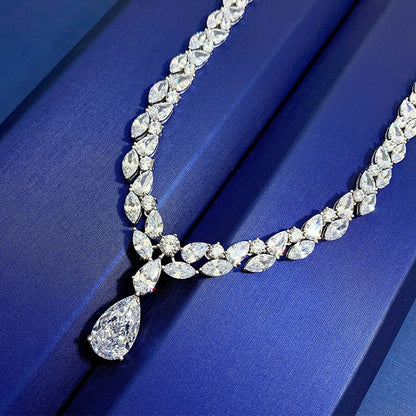 PuBang Fine Jewelry Solid 925 Sterling Silver Pear Created Moissanite Luxury Pendant Necklacefor Women Party Gifts Wholesale