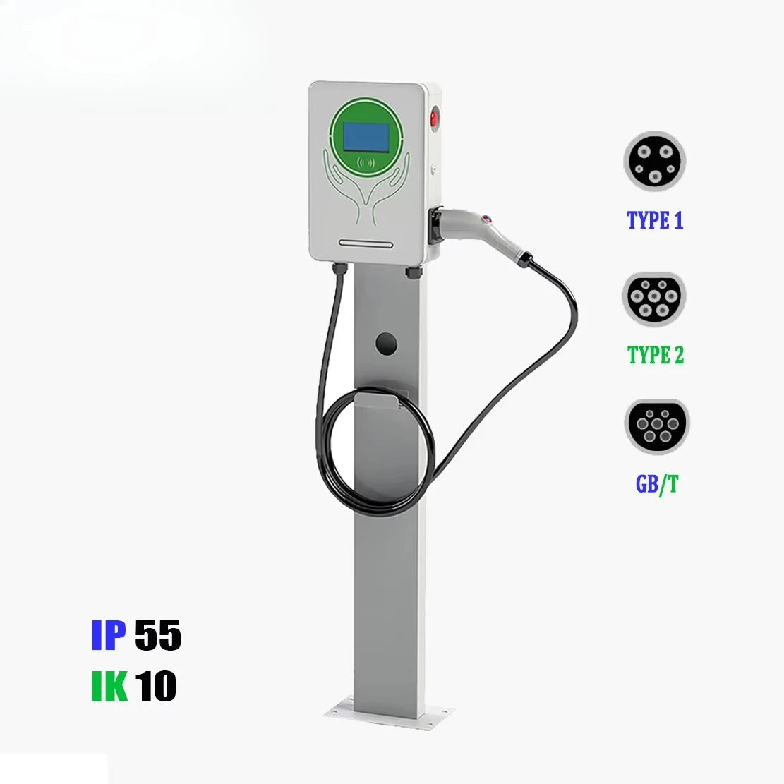 Commercial Use  4.3-Inch IP66 Protected 7KW 22KW 32A 5m Cable New GB Standard Wall-Mounted Charging Station for EV Cars
