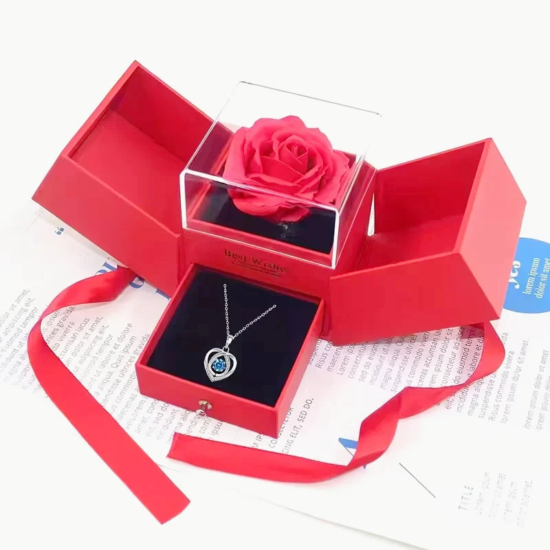 Silver Heart Shaped Necklace Bracelet Set for Women Girls Retro Korean Blue Crystal Jewelry Set Original Party Gift