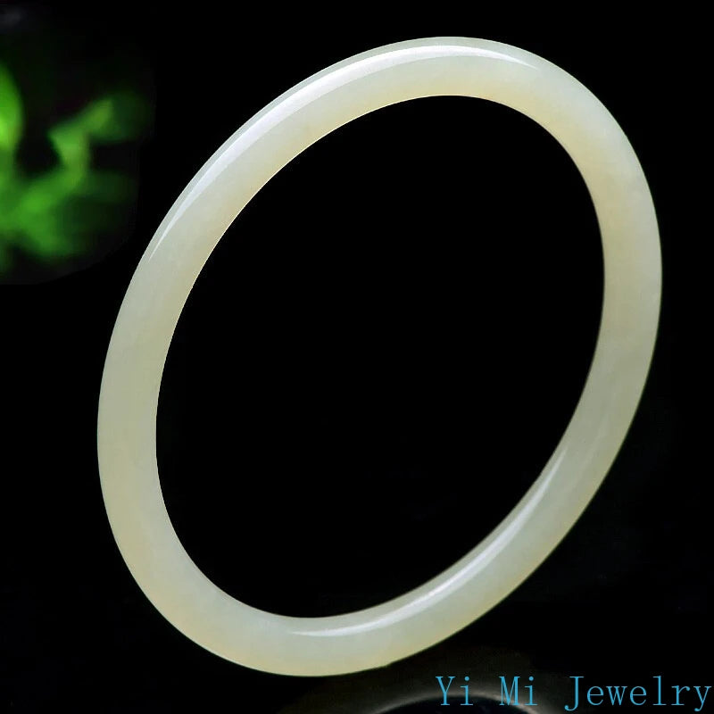 Natural Hetian Jasper Bracelet Green  White Jade Fine Round Female Jingle Bangles Fashion Exquisite Luxury Jewelry Holiday Gifts