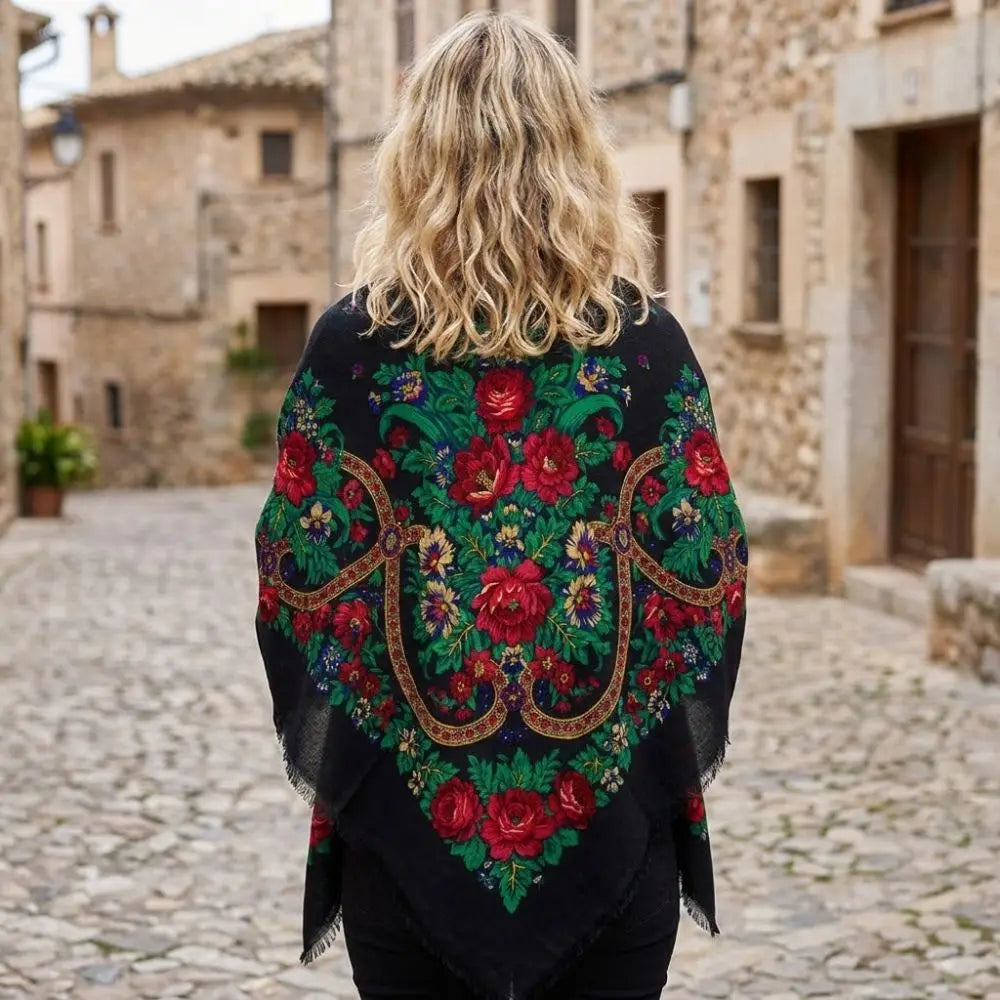 130×130cm Women's Shawl Scarves Thin Luxury Russian National Square Scarf Floral Print Breathable Ethnic Shawl Bandana Summer