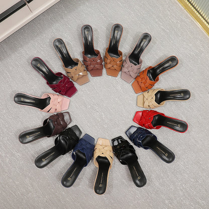 Summer Elegant Women High Heels Leather Fish Mouth Slippers Woman Fashion Shoes Luxury Party Shoes Plus Size Shoes for Women