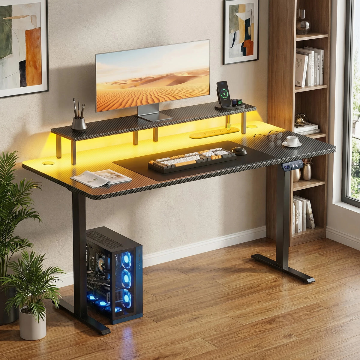 FRODROVIA 47/55/63 inch Electric Height-Adjustable Office Desk, Large Sit-Stand Gaming Desk With Power Outlet, Memory Height PC Desk