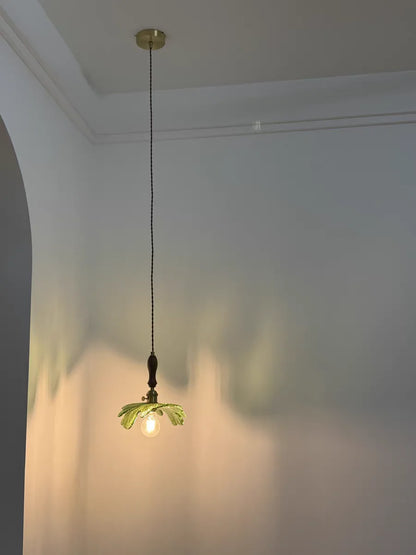 IWHD Home Decor LED Pendant Lights Kitchen Restaurant Copper Socket Flower Green Glass  Nordic Modern Walnut Wood Hanging Lamp