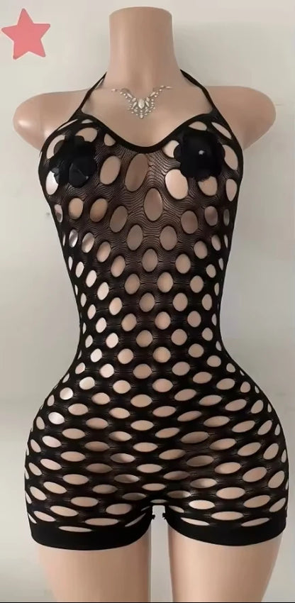 FAGADOER Sexy Hollow-out Rhinestone Patchwork Bodycon Rompers Woman Halter Sleeveless Backless Jumpsuits Female Party Clubwear