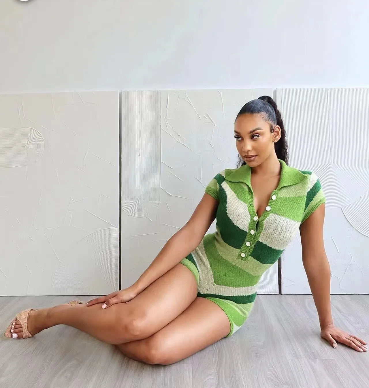 Summer Contrast Color Jumpsuits Jumpsuit For Woman Short Sleeves All-match Trendy Striped Casual Sweet Bodycon Commuting Silm