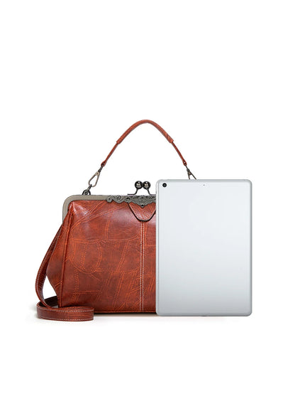 Shoulder Bags Women Retro Frame Purses Girls Crossbody Messenger Bag Small Handbags for Phone Party Faux Oil Leather Clip Bag