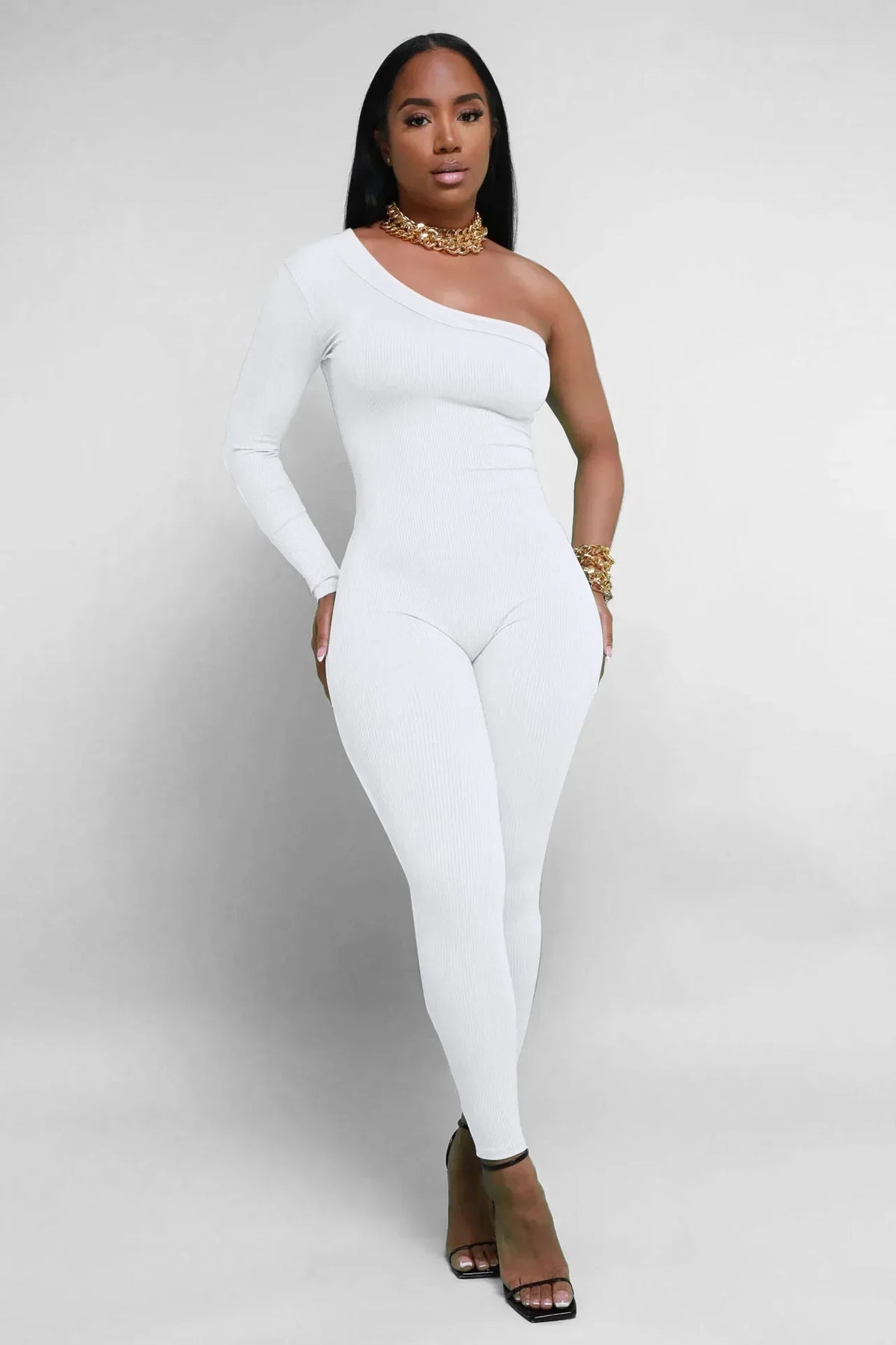 Fashion Knit Ribbed Women One Shoulder Long Sleeve Yoga Sport Sexy Jumpsuit Streetwear Playsuit One Piece Suit Romper Outfit