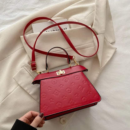 Fashion Embossed Top Handle Bags for Women,Metal Turn Lock Handbag, Adjustable Crossbody Strap,versatile Purse for Daily Outings