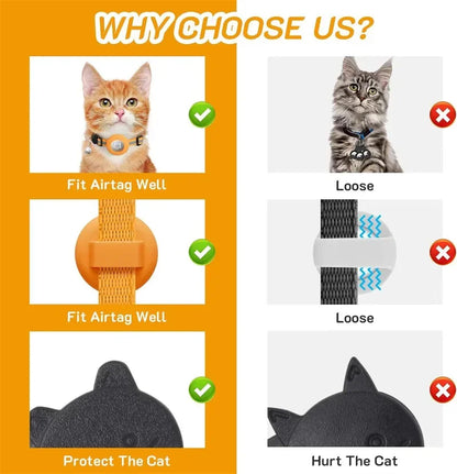 Cat Collar Compatible with Apple Airtag with Bell Adjustable Safety Buckle Reflective GPS Collar for Kittens Puppies 7-12In