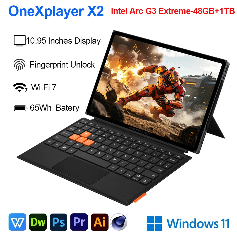 OneXplayer X2 3-in-1 Gaming Laptop Intel Arc G3 Extreme 48GB+1TB 10.9 Inches LTPS 120Hz Gaming PC Handheld Console Tablet 65Wh