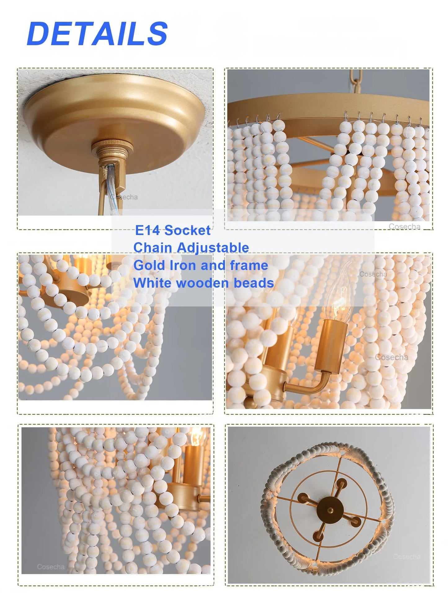 Black French Country Chandelier Large Hanging Lights Dia60 H65cm Living Room Boho Wood Bead Chandelier For Bedroom Dining Room