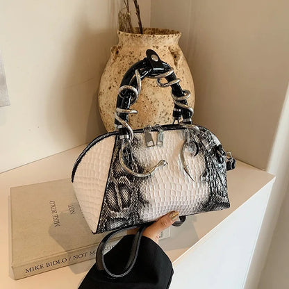 Crocodile Pattern Top-handle Shell Bag With Snake Hardware Wild Shoulder Crossbody Handbags MOODS Designer Luxury Bags For Women