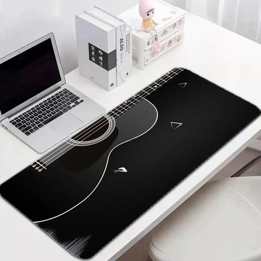 Minimalist Guitar Outline Large Gaming Mouse Pad Non-Slip Rubber Base Black Cool Extended Mouse Mat Music Theme PC Desk Mousepad
